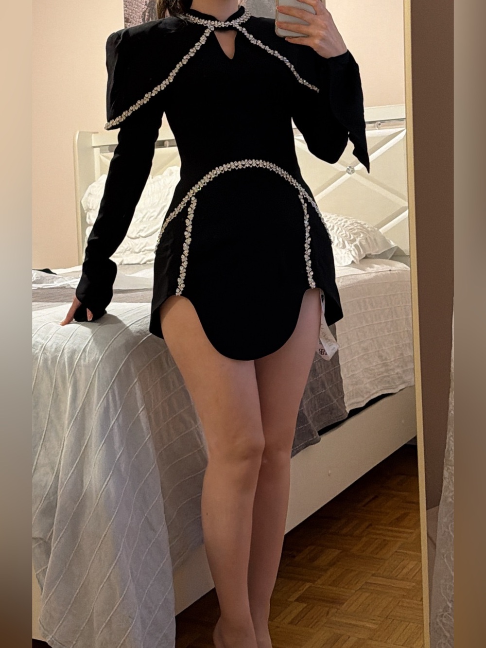 Black Embellished High-Neck Long-Sleeve Top